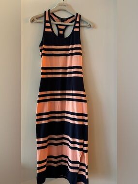 French Connection Peach and Navy Striped Midi Dress